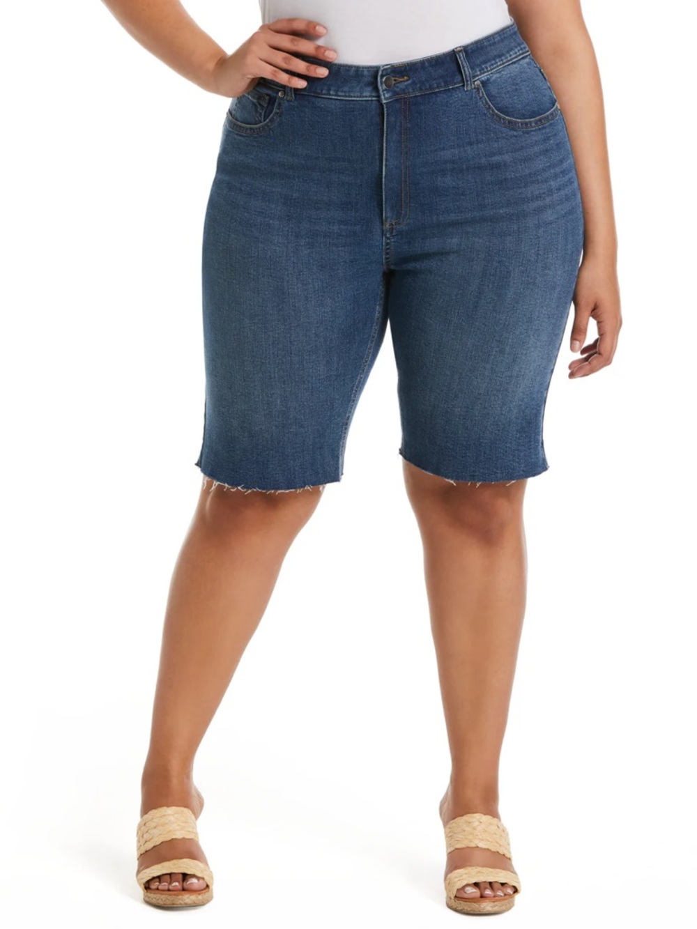 Plus Size Denim Bermuda Shorts in Medium Blue